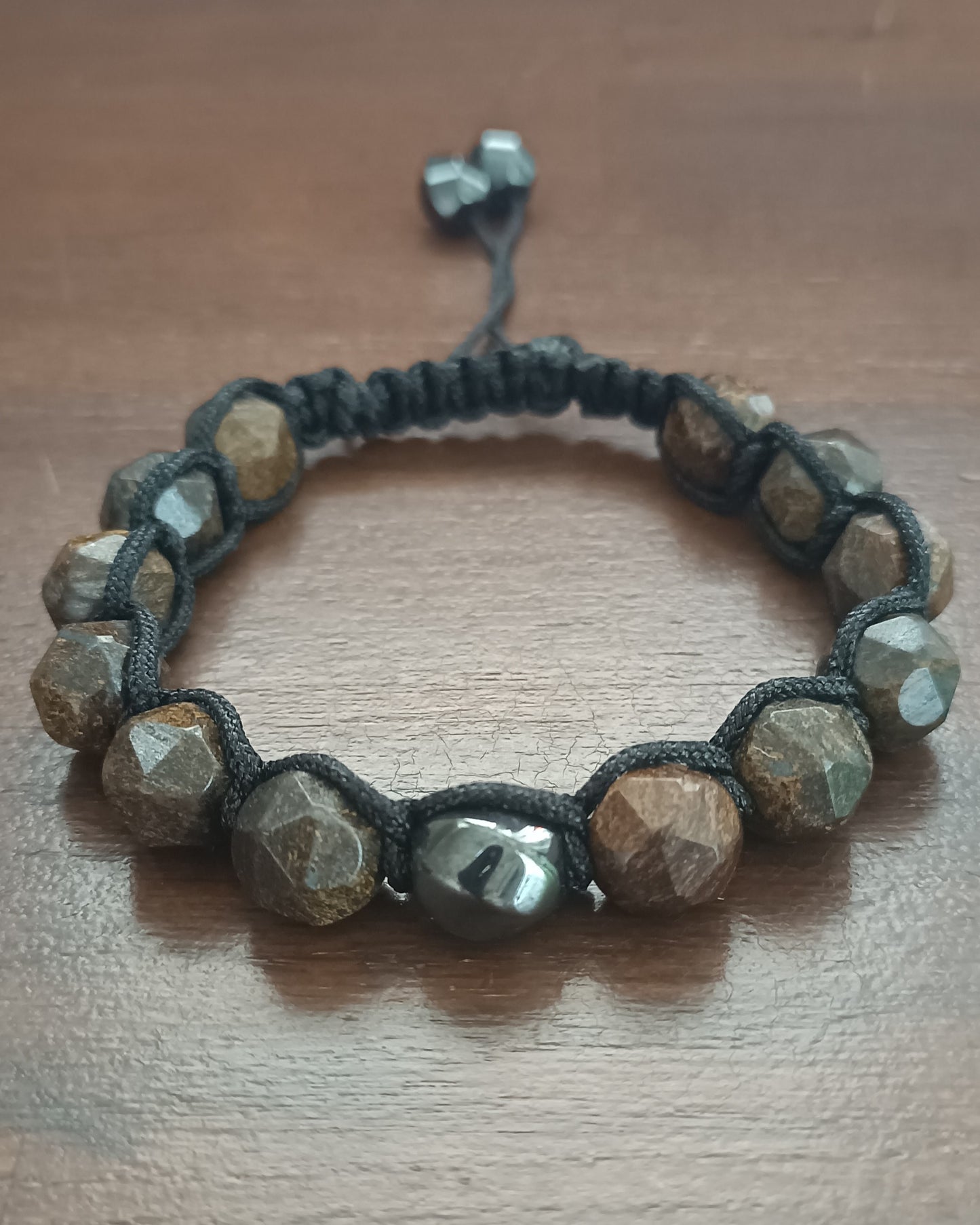 Faceted Bronzite Men's Bracelet with Hematite