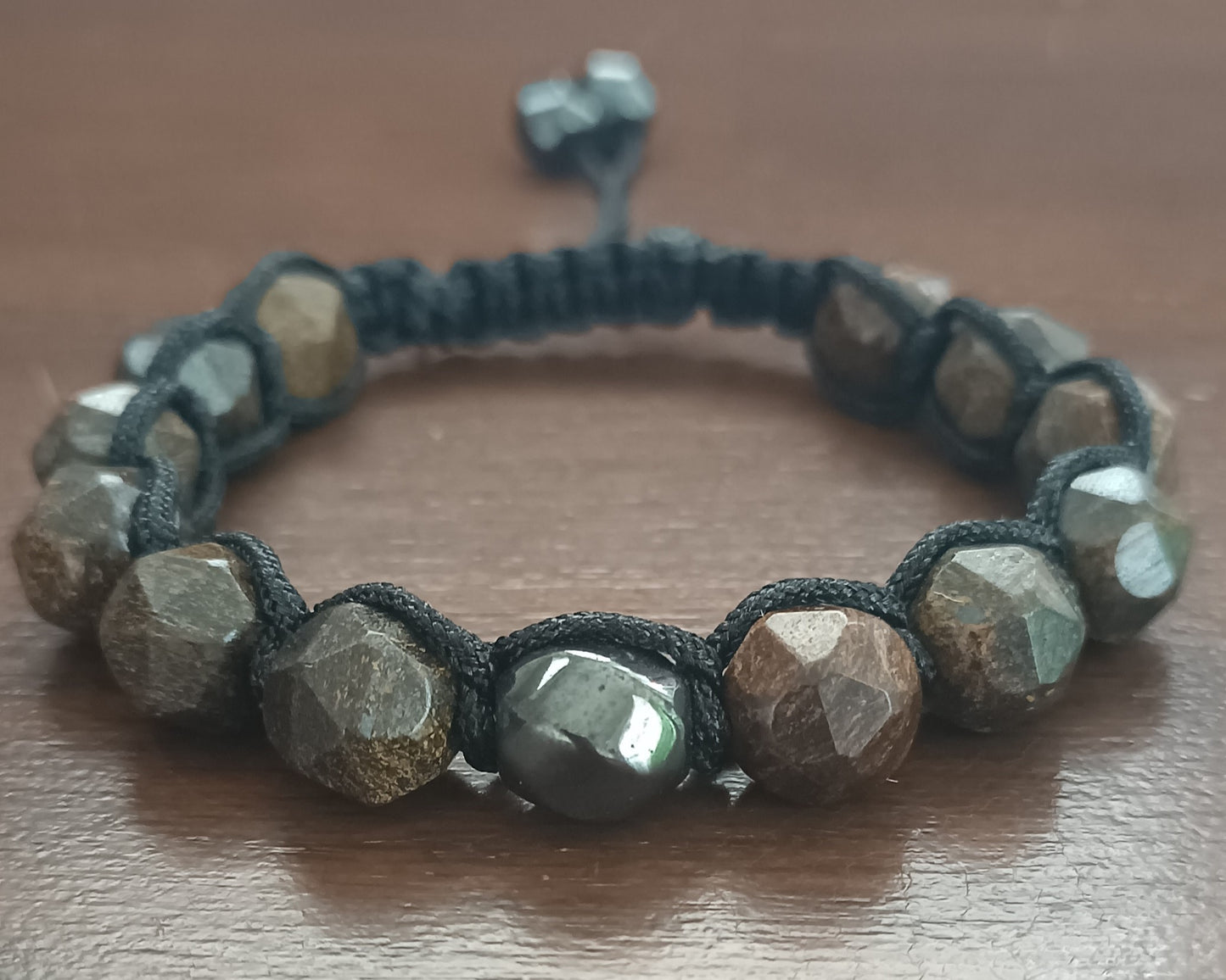 Faceted Bronzite Men's Bracelet with Hematite