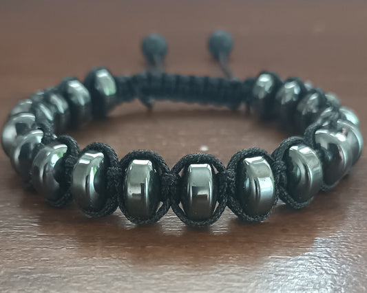 Hematite rondelle men's bracelet